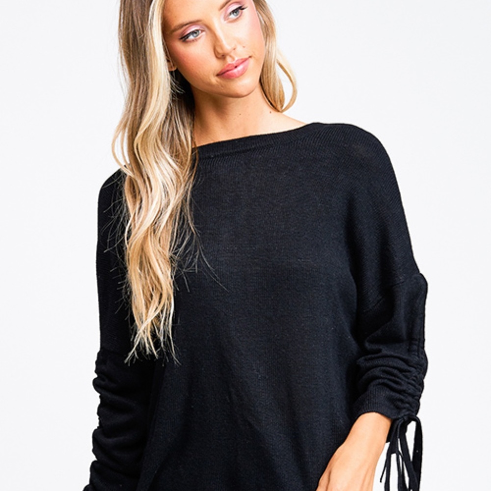 NWT Black Twist Back Ruched Sleeve Sweater - Picture 4 of 7